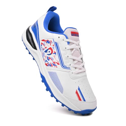 Image of DNINE Performer,Men, Rubber Studs Cricket Shoe White /Red|White /Lemon & White /Blue