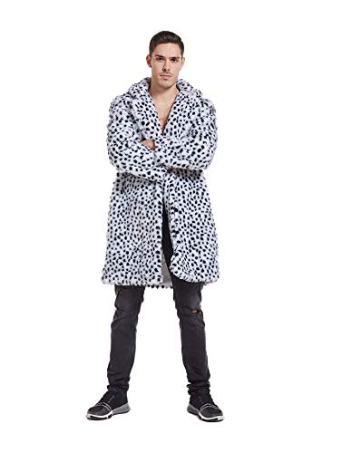 Image of UMREN Mens Warm Leopard Faux Fur Coats Jacket Long Luxury Overwear Parka Cardigans