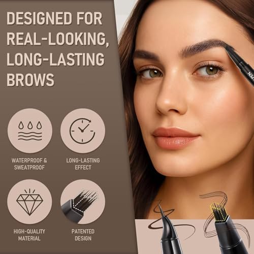 Eyebrow Pencil,2-in-1 Micro Dual Ended Eye Brow Pencil,4D Angled Square Tip Ultra-Fine Tip,Wild Nature Hair-Like Eyebrow (Light Brown) - 4