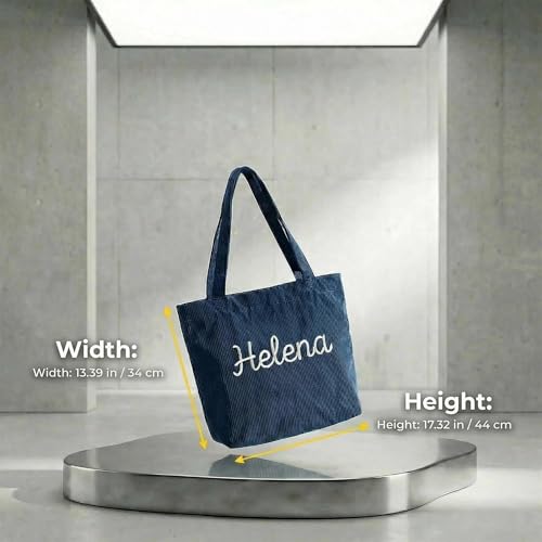 Bolso personalizado de pana, bolso casual de hombro con patrones personalizados de nombre/letras. Bolso de viaje de algodón duradero, regalo ideal para damas de honor, maestros y para Navidad, cumpleaños o luna de miel. miniatura 7