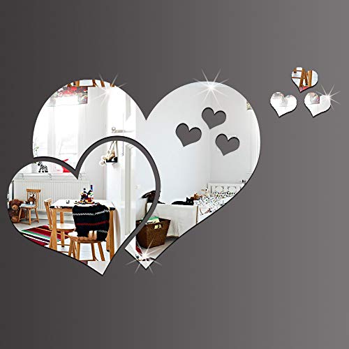ASDFGHJKL DIY Wall Sticker Acrylic Mirror Sticker Living Room Bedroom Home Decoration Combination 3D Mirror Wall Sticker (Silver Love Live Laugh Heart),Silver