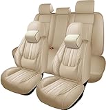 for Lexus LS430 Seat Covers,Stylish Nappa Leather Car Seat Cover fit Lexus LS 430 2001-2006,Full Set Waterproof Breathable Comfort Vehicle Cushion Car 5-Seats Covers Protector (Beige,with Pillows)