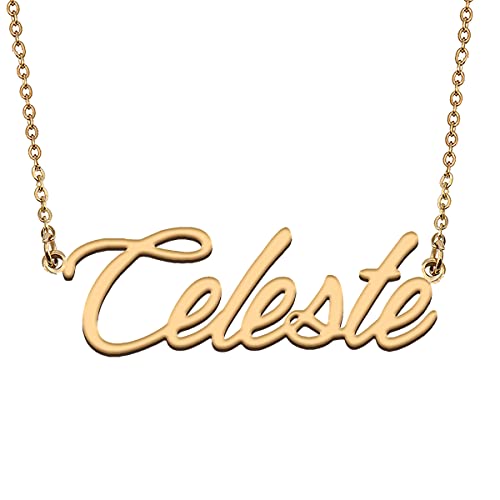 HUAN XUN Celeste Name Necklace for Womens Meaningful Stainless Steel Jewelry for New Mom Gifts for Birthday
