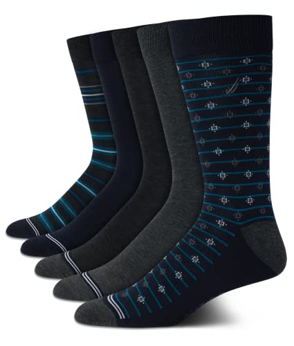 Nautica Men's Moisture Wicking Dress Socks With Stay Up Cuff (5 Pack), Size Shoe Size: 6-12.5, Navy Pattern #TOP6