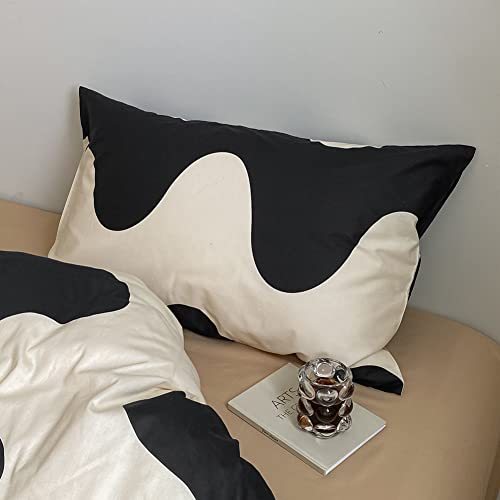 Dierjueyers Ripple Duvet Cover Set Queen, 100% Cotton Bedding, Cream White Black Geometric Pattern Printed thumb #5