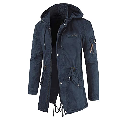 Men's Spring Military Full-Zip Removable Hooded Cotton Mid-Long Parka Jacket Coat Lightweight Cargo Outerwear4