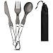 Navaris Set 3X Posate da Campeggio in Titanio - Kit Forchetta Coltello Cucchiaio Ultra Leggero per Camping Trekking Picnic - Custodia e Gancio incl.