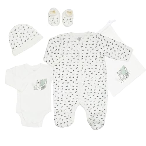 Trois Kilos Sept - Kit Naissance - Vêtements Bébé - 5 Pièces (Chaussons Naissance, Pyjama, Body, Bonnet et Sac de Rangement) - Velours Blanc - 0 Mois -...