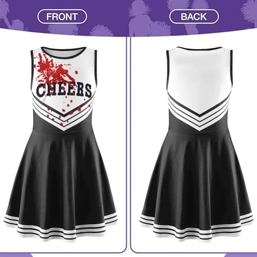 HEYIDAMAI Costume de pom-pom girl pour enfant - Costume de pom-pom girl - Costume de zombie pour enfant fille - Avec bas de sang artificiel et autocollants de tatouage du sang – vue 4
