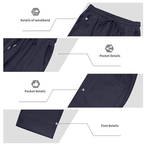 Xiaojmake Men's Ribbed Knit Lounge Pajama Pants Stripes Textured Comfy Straight Leg Drawstring Fall Sweatpant with Pockets4