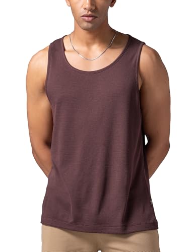 Image of DAMENSCH Relaxed Fit Cotton Rich Blend Waffle Texture Anti- Bacterial Super Premium Solid Tank Top Gym T Shirts for Men Pack of 1