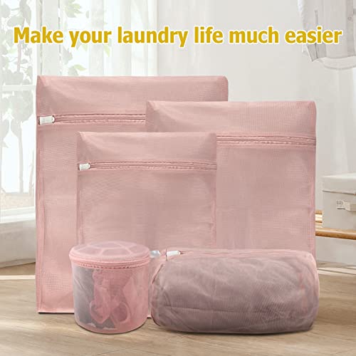 Xducom Mesh Laundry Bag, Delicates Laundry Bags, Fine Mesh Laundry Wash Bag For Washing Machine, Socks, Underwear, Bra, Lingerie (5 Pcs Pink ） #TOP5