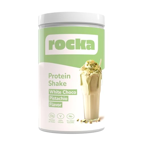 Rocka Nutrition Protein Shake veganes Proteinpulver | Pflanzliches Protein Pulver mit 22 g Protein pro Portion | Multikomponentenprotein | 100% Geschmack (900 g White Choco Pistachio)