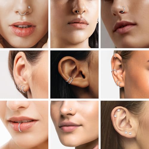 20pcs Surgical Steel Nose Ring,16G/18G Hypoallergenic Nose Rings Studs Set L Shape Nose Studs Body Piercing Nose Hoop Lip Ear Nose Rings for Women Men4