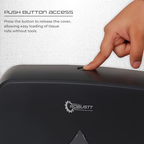 Image of Robustt Wall-Mounted V /N /M Fold Paper Hand Towel Dispenser - Black (with Adhesive Hooks) | Large Capacity | Durable ABS Material | Water-Resistant | Push Button Lock (Pack of 2)