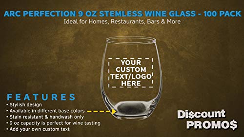 Custom Stemless Wine Glass 9 Oz. Set Of 50, Personalized Bulk Pack - Great For Wedding Favors, Bachelorette Party Decorations, Party Favors, Color Bottom - Black #TOP1