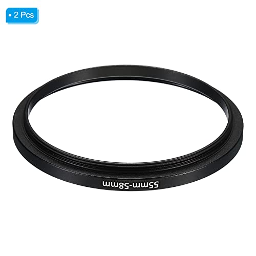 Image of PATIKIL 55mm-58mm Metal Step Up Ring, 2 Pack Camera Lens Filter Adapter Ring Aluminum Filter Adapter Ring for Camera Lenses Hood, Black