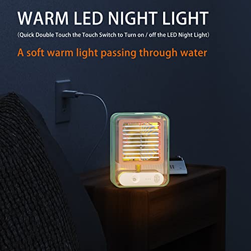 Small Desk Fan With Mist Spray,Led Night Light,Electric Battery Operated Water Misting Fan,Usb Rechargeable Portable Quiet Mini Desktop Table Cooling Fan For Office,Camping,Indoor,Outdoor (Green) #TOP6