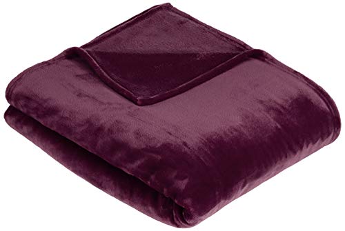 Amazon Basics Überwurf Kuscheldecke, Nicht beheizt, aus weichem, samtigem Plüsch, 168 x 229 cm, Aubergine