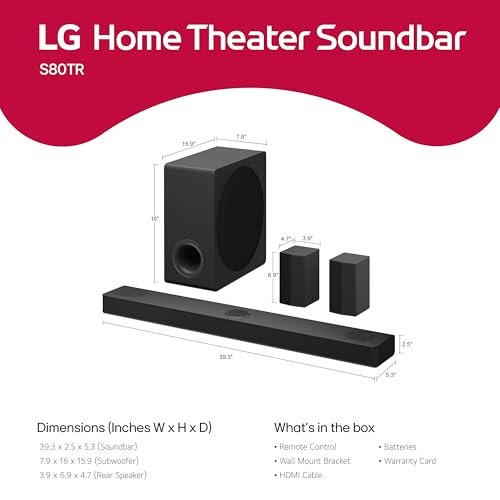Image of LG S80TR 5.1.3 ch. OLED evo TV Matching Home Theater Soundbar with Rear Surround Speakers and Wireless Subwoofer, Wow Orchestra, Dolby Atmos, WOWCAST Built-in (2024 Model)