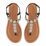 MUSSHOE Sandals for Women Dressy Summer Rhinestone Sandals for Women Black 6