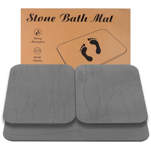 JIZEUO Stone Bath Mat, Set of 3,Diatomaceous Earth Shower Mat,