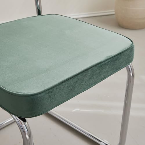 Miniatura 4 de Benyled Pack 2 Sillas De Comedor Estilo Nórdico Silla Escandinava Sillas De Cocina Modernas Con Respaldo De Madera Maciza De Ratán Y Asiento Tapizado Verde Holandés Terciopelo