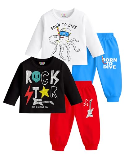 Image of KUCHIPOO Kids Regular Fit Cotton T-Shirts and Pyjamas Set