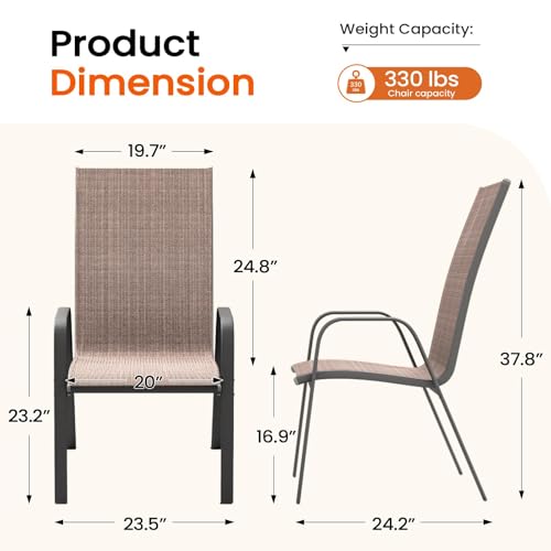 Image of JEAREY Patio Dining Chairs Set of 4, Outdoor Stackable Dining Furniture Set, All Weather Dining Set for Garden, Backyard, Poolside, Lawn, Brown