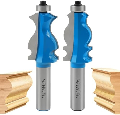 Newdeli 2Pcs Architectural Molding Router Bit Set 1/2 Inch Shank Picture Frame Decorative Router Bits for Crown Molding, Baseboards, Door Window Casings, Cabinet Trim, Cornice & Furniture Woodworking