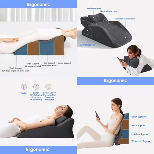 Almohada ergonómica, almohada de cuña con funda lavable, almohada de apoyo lumbar multifuncional para después de la cirugía, circulación sanguínea, hinchazón de piernas, alivio del dolor gris con