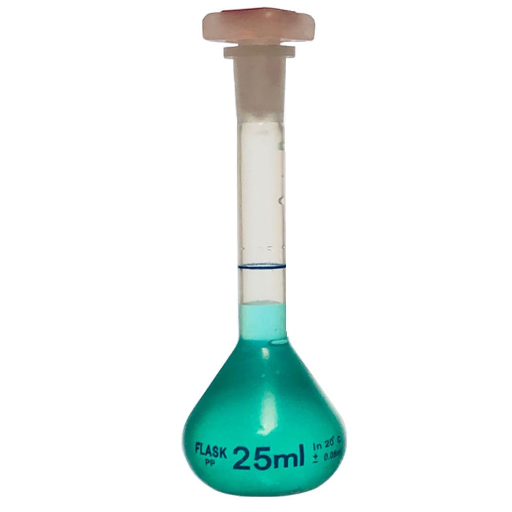 25ml Volumetric Flask, PP Material, Plug Cap, Printed Graduations, Oval Marking Spot, Karter Scientific 229U1 (Pack 50)