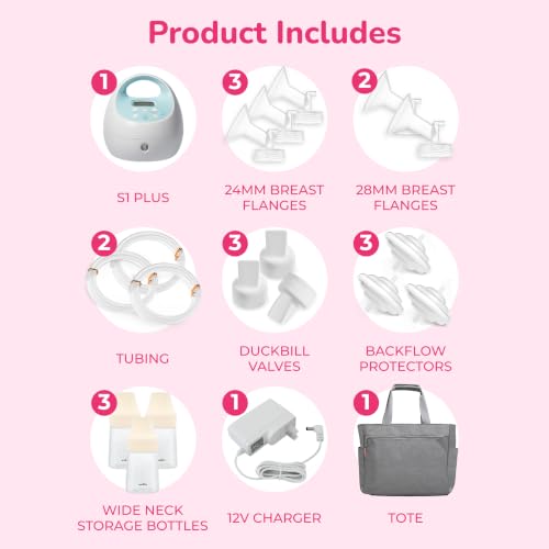 Image of Spectra Baby S1 Plus Premier Portable Rechargeable Breast Pump with Tote Bag and Premium Accessory Kit - 24mm