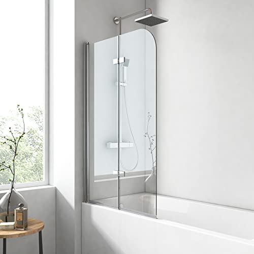 EMKE Duschwand für Badewanne 120x140 cm, Badewannenaufsatz 2-teilig Faltbar Badewanne Duschwand, Duschtrennwand für Badewanne Badewannenfaltwand 6 mm Sicherheitsglas Duschabtrennung Badewanne