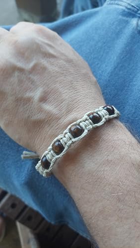 Pulsera de cáñamo con cuentas de madera marrón ajustable con broche de cocodrilo 6