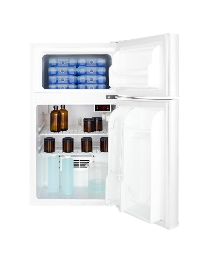 ACCUCOLD 19" Refrigerator - Freezer, Undercounter Fridge, 3.2 cu.ft. Capacity, External Temperature Readout, White - AGP34RFLHD (Left Handed Door Swing)