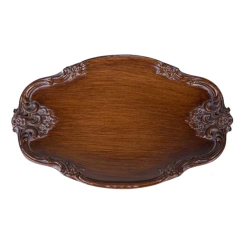 S-MANTIS Vintage Tray Small Antique Trinket Dish,Oval,Ring Holder with Twisted Flower Surrounding, Cosmetics Makeup Storage Organizer,Gift,Aesthetic Room Decor (Brown)