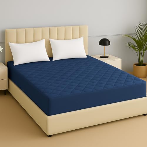 Image of TAG 24 Waterproof Cotton Quilted Mattress Protector Breathable Hypoallergenic Noiseless Ultra Soft Fitted Bed Protector 72x48 inch (72x48 inch | 6x4 ft, Navy Blue)