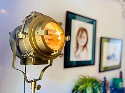 Delight Vintage Antique Spotlight Tripod Floor Lamp with 3 Fold Brown Tripod Stand Antique Finish