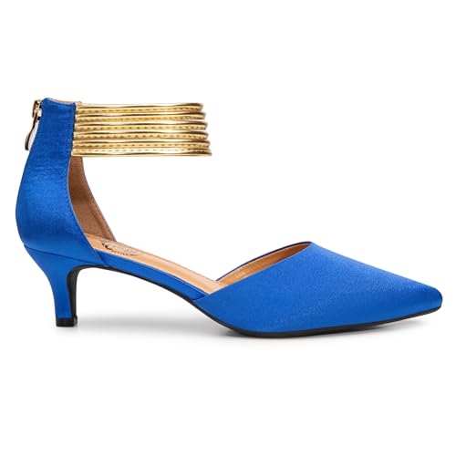 Image of Trary Kitten Heels for Women Closed Pointed Toe Low Stiletto Heels Pumps Shoes Women Comfortable Ankle Strap Pumps 2 inch Heel Party Dressy Shoes