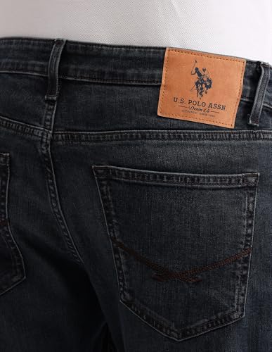 Image of US Polo Association Men's Blue Solid Mid Rise Light Button Slim Jeans (UDJEN1369 Blue 30)
