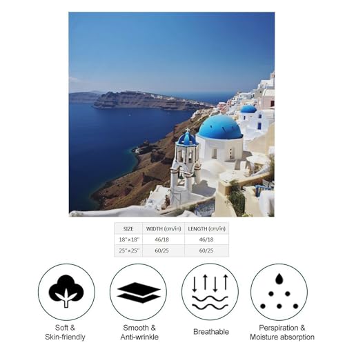 Santorini Greek Island Sea View 18 Inches Satin Head Scarf Lightweight Silk Hair Scarves Soft Silk Head Scarf for Women Large Satin Bandanas Square Headscarf Fashion Headband Neckerchief Neck Scarves2