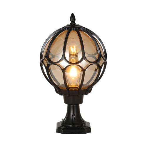 Mkichi Lampe Pilier Portail Extérieur,Lumières Extérieures Poteau Sphère Moderne Lumières Colonne De Piédestal De Clôture En Alu,Lampe de Jardin IP44...