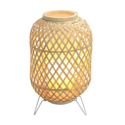 BARCELONA LED - Lámpara de Mesa de Mimbre Roso – Estilo Boho y Rústico. Pantalla de Fibra Natural– Base con Interruptor y casquillo E27. Lámpara de sobremesa ideal para Salón, Dormitorio o Recibidor