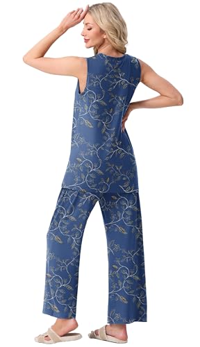Image of PrinStory Womens Pajamas Sets 2 Piece Soft Pjs for Women Sleeveless Pajama Set Summer Loungewear with Pockets