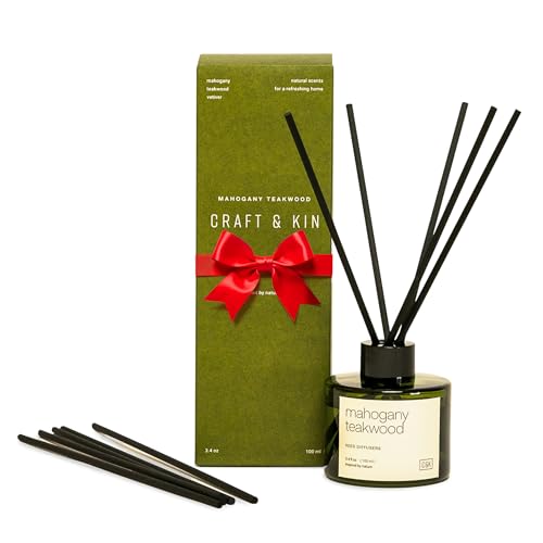 Craft & Kin Reed Diffuser Set Oakwood, Mahogany & Vetiver, Christmas Reed Diffusers for Home, Fragrance Diffuser Sticks, Oil Diffuser Sticks, Oil Diffuser with Sticks, Reed Diffuser for Men
