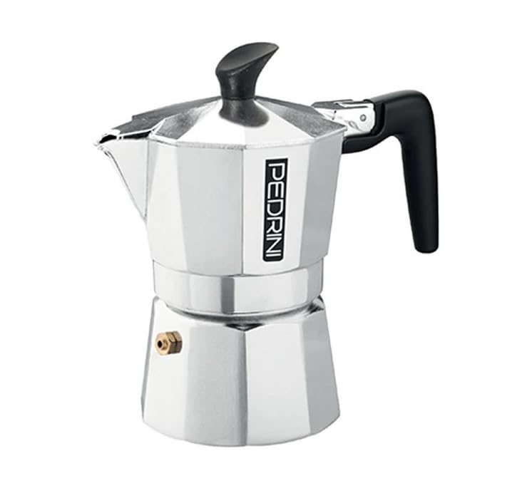 Pedrini Cafetera Moka de aluminio con purpurina negra para 12 tazas