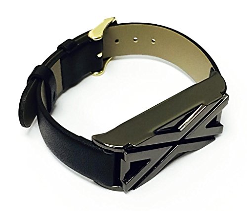 BSI Black Leather Band For Fitbit Flex Activity Tracker Adjustable Straps With Titanium Black X Design Metal Housing And Metal Buckle Clasp (5.5 - 7.5” Size)