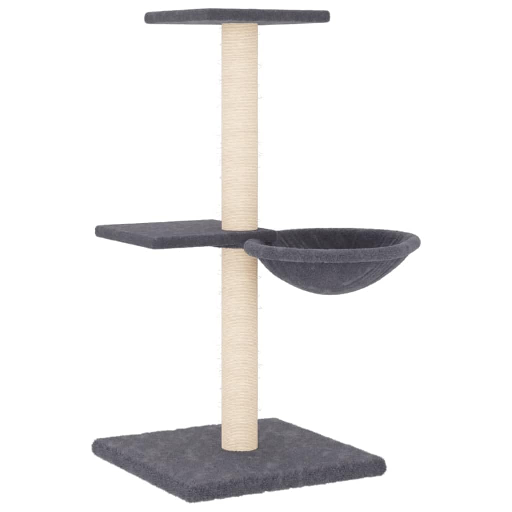 Rascador pequeño con columnas rascadoras de sisal, gris oscuro, 72 cm, árbol rascador para gatos con felpa, hueco y cesta para gatitos y gatos pequeños, estable trepador de madera