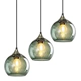 LBSQJ Gray Green Glass Pendant Lights Kitchen Island Lighting Globe Pendant Light Fixtures Modern Pendant Lighting for Kitchen Island Bedroom Living Dining Room Light Fixture(5.9in, 3-Pack)